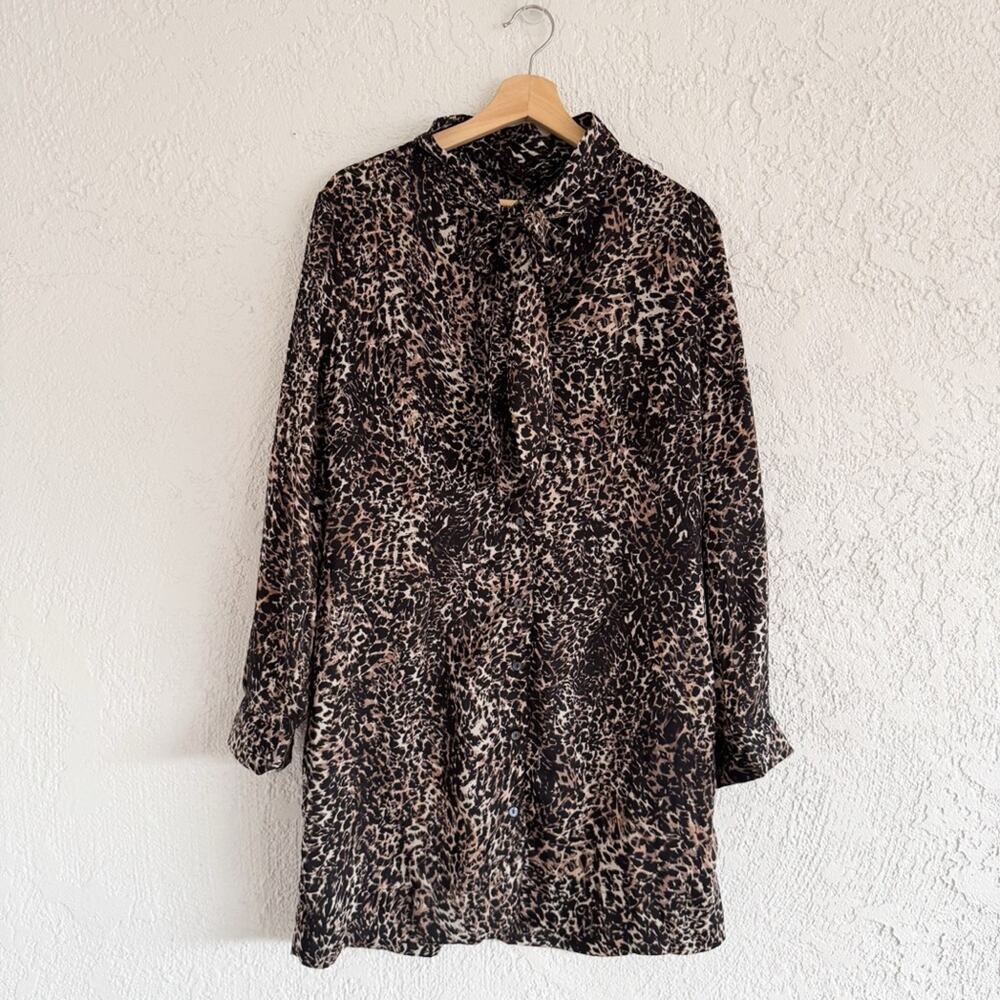 Avec Les Filles Leopard Printed Shirt Dress Black Almond